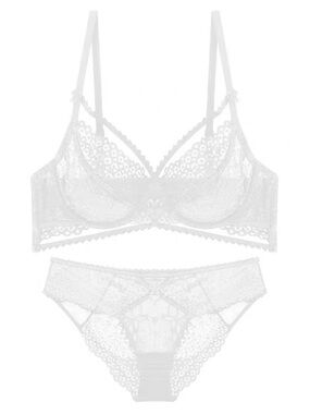 Delicate Lace Underwire Bra & Brief Set - White